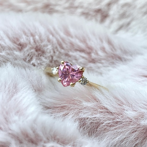 Ted and Mag Handmade 14k Solid Gold Pink Heart Ring - Picture 11 of 13